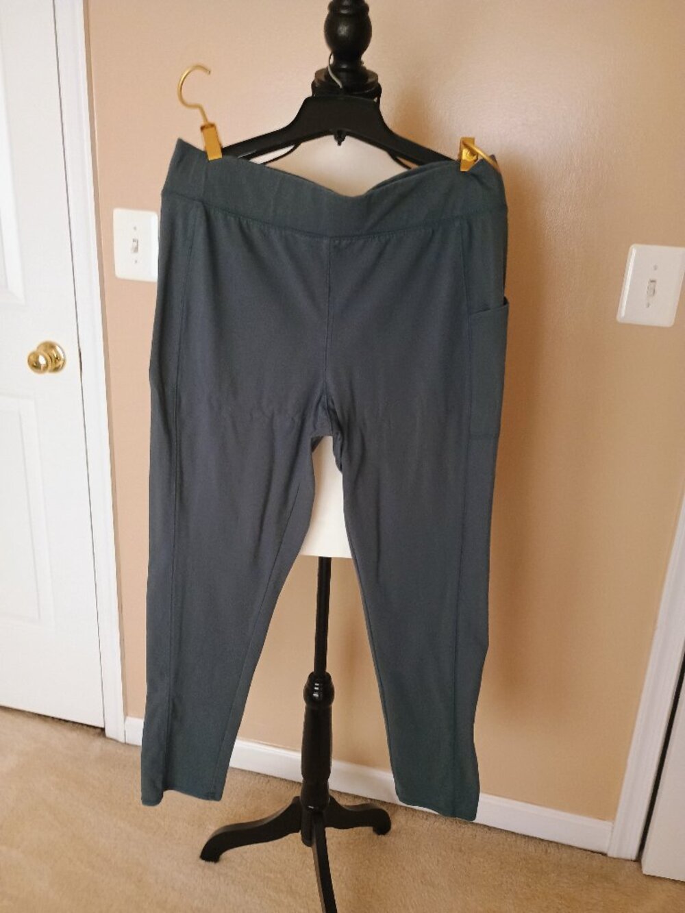 QVC-DENIM & CO ACTIVE REGULAR DUO STRETCH LEGGING-DARK SLATE-SIZE LARGE